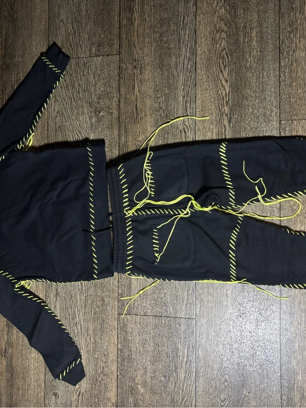 Kids Black Hoodie & Jogger Set with Neon Yellow Stitching - Unbranded